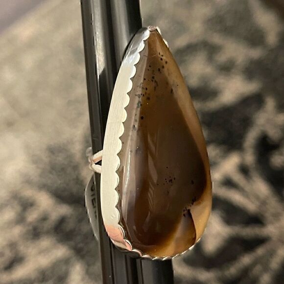 MONTANA Agate Large Teardrop Sterling Silver Ring - Picture 8 of 10